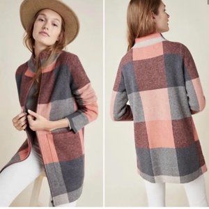 Anthropologie Pink and Gray Plaid Jacket
